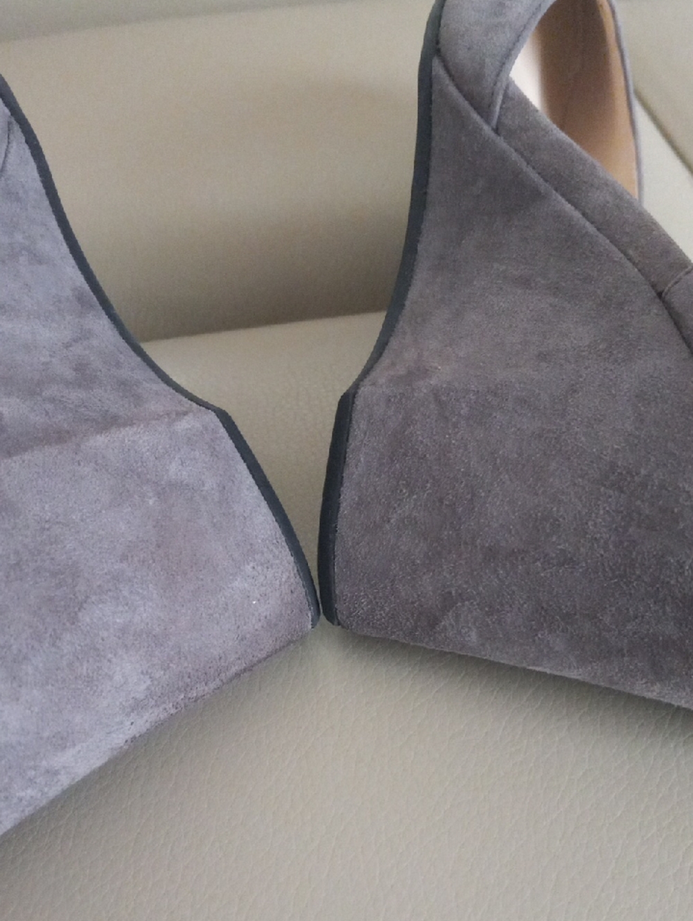 Cole Haan Gray Suede Architectural Wedge Heels with Buckled Ankle Strap Size 7.5 - Picture 7 of 16